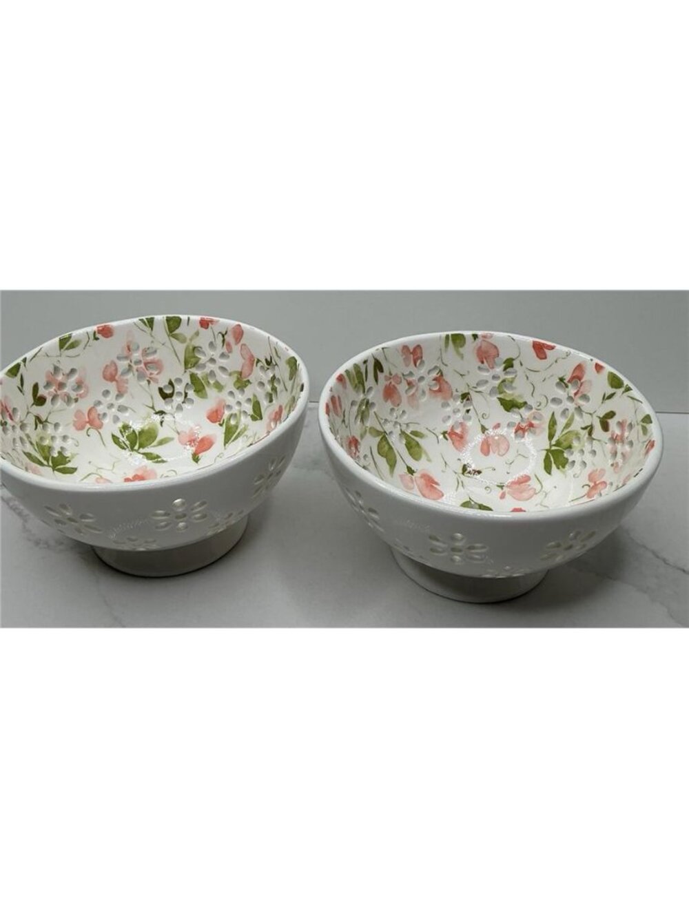 2 Prima Design Bowl Pink Floral  6”x3.5” With Drainage Holes Ceramic New